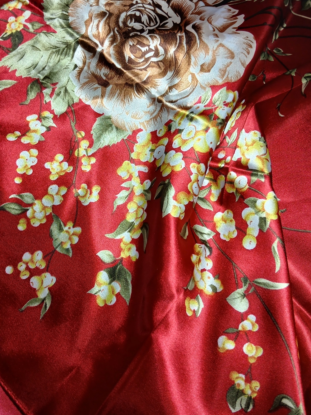 Floral Satin Red Scarf (Square)